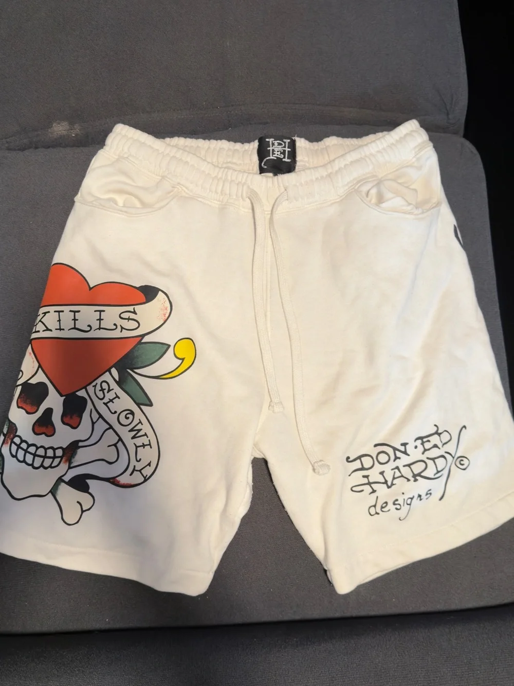 Ed Hardy White Tattoo-Graphic Men’s Athletic Shorts